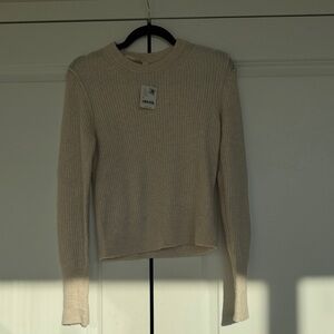 Free People Ivory Ribbed Crewneck Sweater